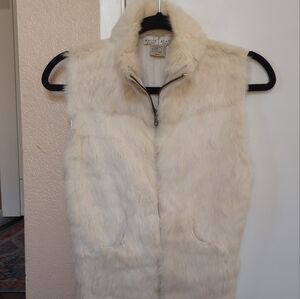Cream Rabbit Fur Vest with Cable Knit Back